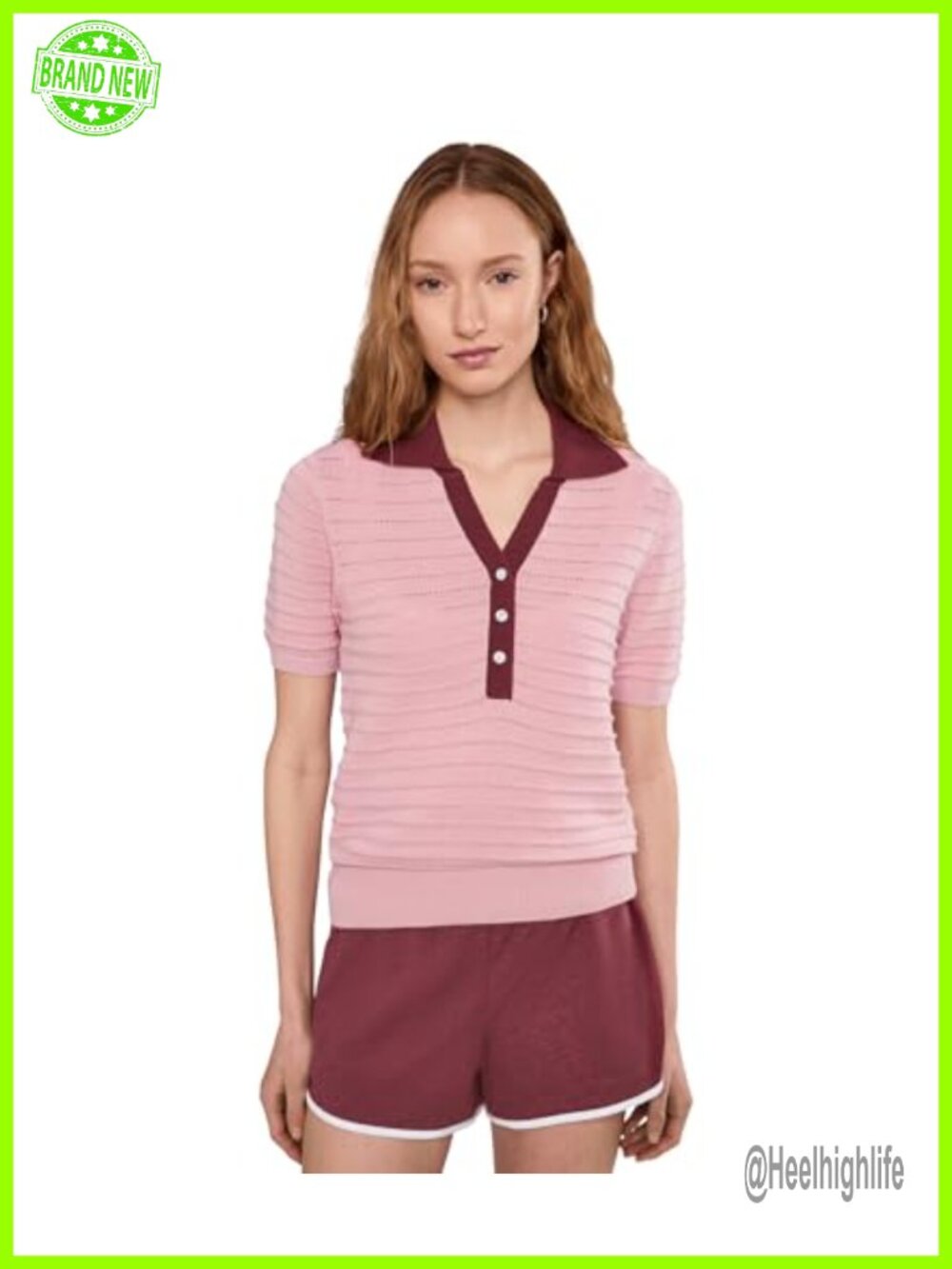 Wren Knit Polo Relaxed Fit V-Neck Short Sleeve Pullover Sweater